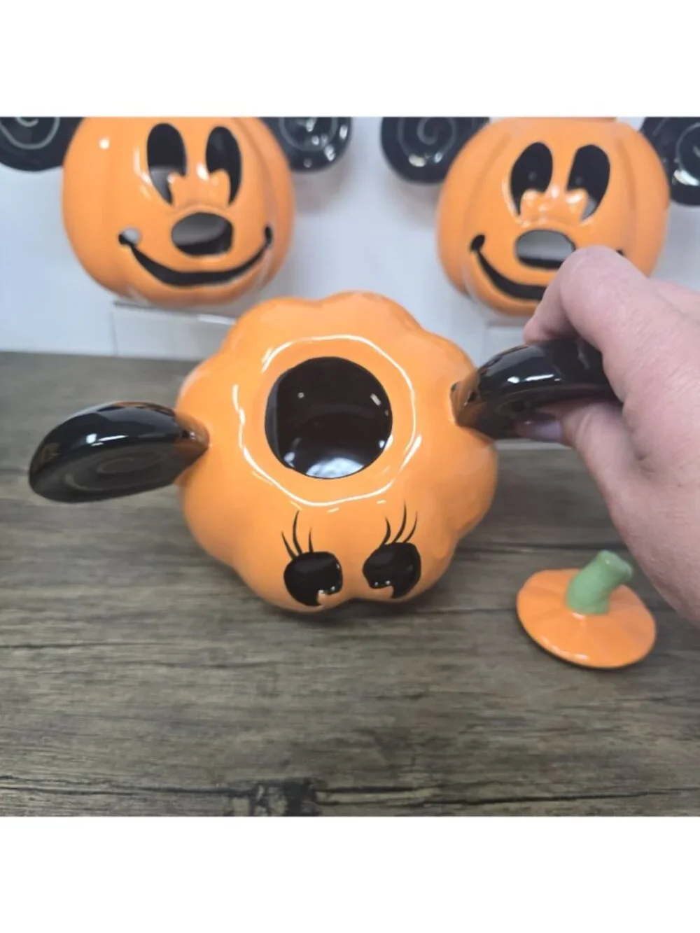 3 Disney Minnie Mickey Mouse Pumpkin Halloween Candle Holder Luminary